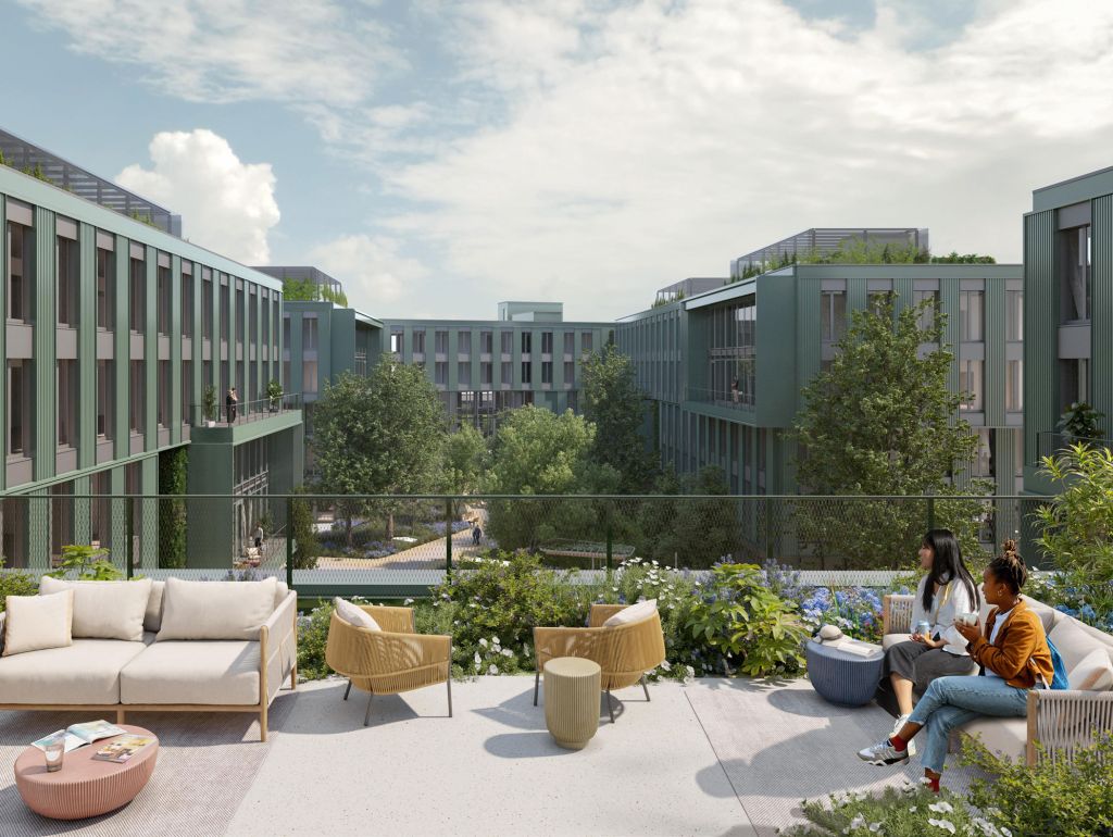 Visualisierung der Dachterrasse mit Café im künftigen „Edge Friedrichspark“